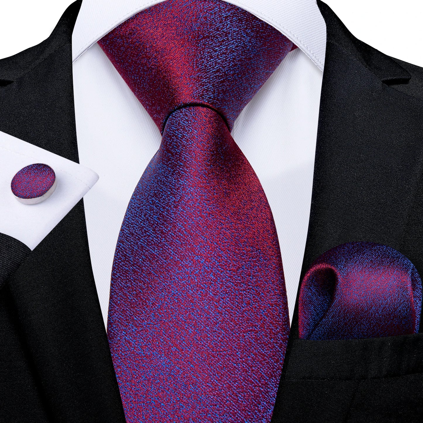 Fashion Shinny Purple Ties For Men With Silver Tie Clip Tie Ring Men's Business Wedding Accessories Neck Tie Pocket Square