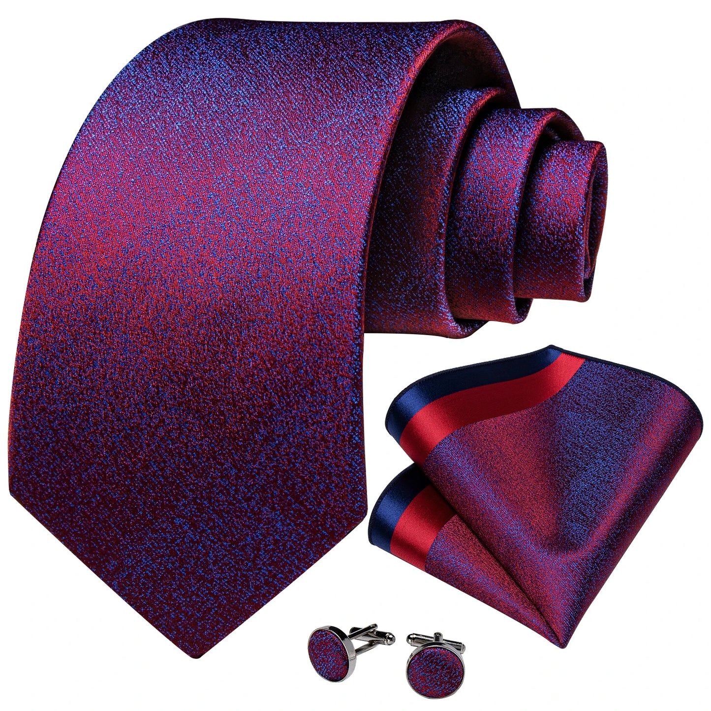 Fashion Shinny Purple Ties For Men With Silver Tie Clip Tie Ring Men's Business Wedding Accessories Neck Tie Pocket Square